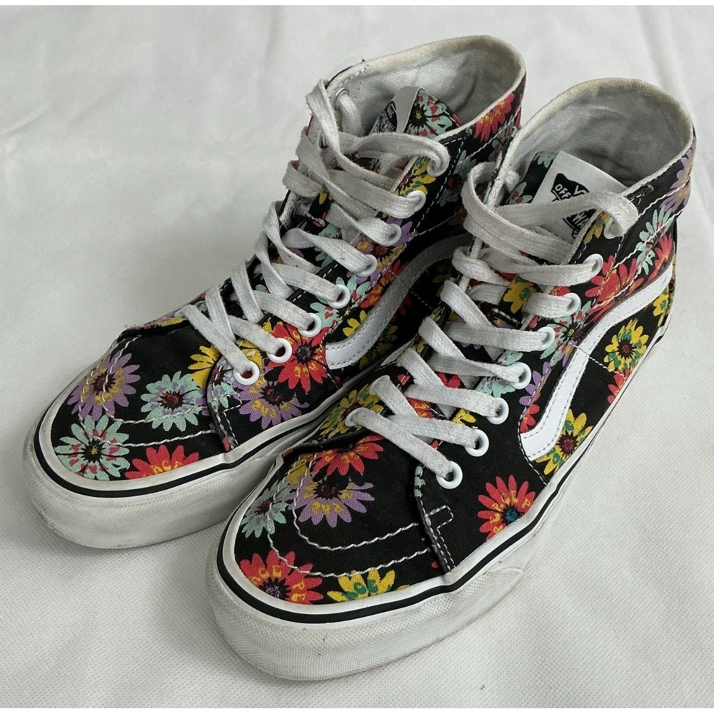 Vans Sk8-Hi Tapered Shoes Womens 8 Floral High Top Sunflowers Peace Black